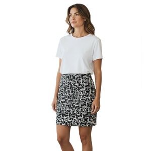 Poleci Silk Skirt Womens 8 Quilted Geometric Alphabet Black White FCS224 USA